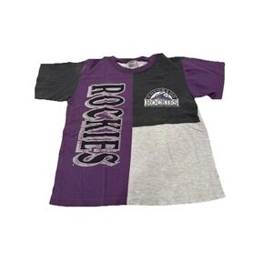 1993 Vintage Colorado Rockies YOUTH color block Single Stitch T shirt MLB AOP